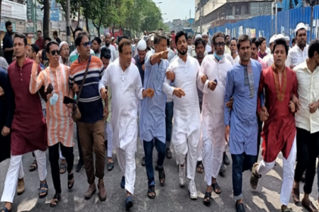 ঢাকা দক্ষিণ সিটি কর্পোরেশনে বিএনপি নেতা ইশরাকের বিক্ষোভ মিছিল