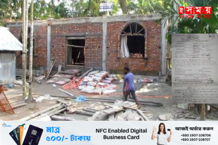 ভোলায় আদালতের নিষেধাজ্ঞাকে বৃদ্ধাঙ্গুলী দেখিয়ে বহুতল ভবন নির্মাণ