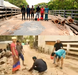 স্বেচ্ছাশ্রমে ভাঙা রাস্তা মেরামত