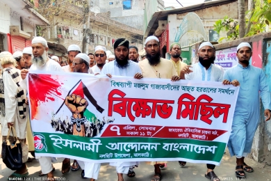 ফিলিস্তিনে ইসরাইলী গনহত্যার বিরুদ্ধে নলছিটিতে ইসলামি আন্দোলনের বিক্ষোভ মিছিল।