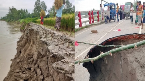 জামালপুর নদীপাড়ের মানুষের আতঙ্ক ,অর্ধশতাধিক বসতবাড়ি বিলীন 