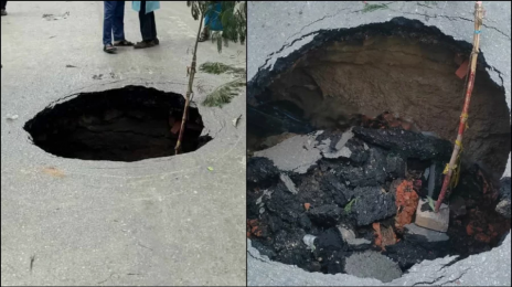 রাজধানী ঢাকায় দেবে গেছে রাস্তা, যান চলাচল বন্ধ