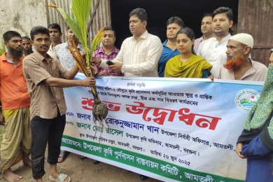 আমতলীতে শিক্ষার্থীদের মাঝে গাছের চারা বিতরন।