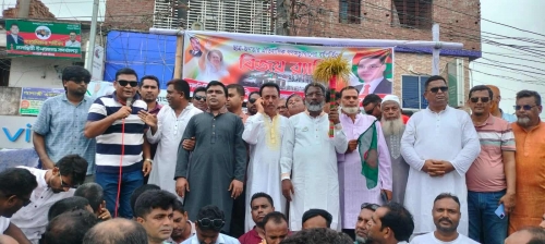 ছাত্রজনতার গণঅভ্যুত্থানের বর্ষপূর্তিতে নলছিটি বিএনপি'র বিজয় র‍্যালি। 