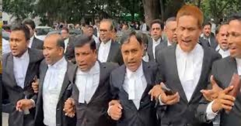 খায়রুল হকের মৃ*ত্যুদণ্ডের দাবিতে আইনজীবীদের বি*ক্ষোভ।