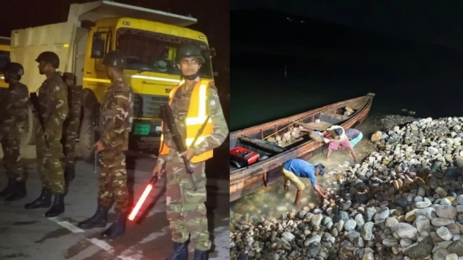 লুট হওয়া পাথরবোঝাই ১৩০ ট্রাক জব্দ