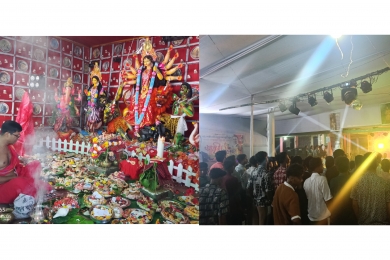 ঐতিহ্যবাহী  কৃষ্ণ বলরাম মন্দিরে দূর্গা পূজা ভক্তের ঢল