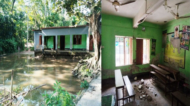 জীবনের ঝুঁকি নিয়ে বিদ্যালয়ের জরাজীর্ণ ভবনে চলছে পাঠদান