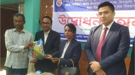 বোরো মৌসুমে হিলিতে ১,৩০০ কৃষকের মাঝে বিনামূল্যে সার–বীজ বিতরণ