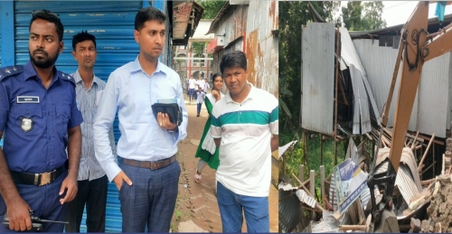 ফরিদপুরের ভাঙ্গায় সরকারি খাসজমি ও খালের পাড় দখলমুক্ত করতে প্রশাসনের উচ্ছেদ অভিযান