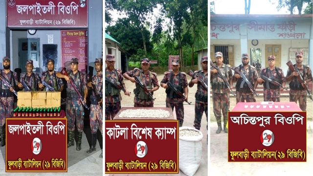 ফুলবাড়ীতে বিজিবির অভিযানে ৩ লাখ ৩৬ হাজার টাকার মাদক জব্দ